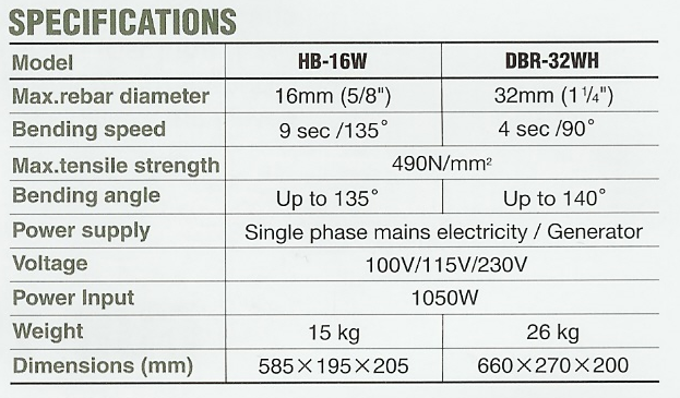 DIAMOND portable bender straightener specifications